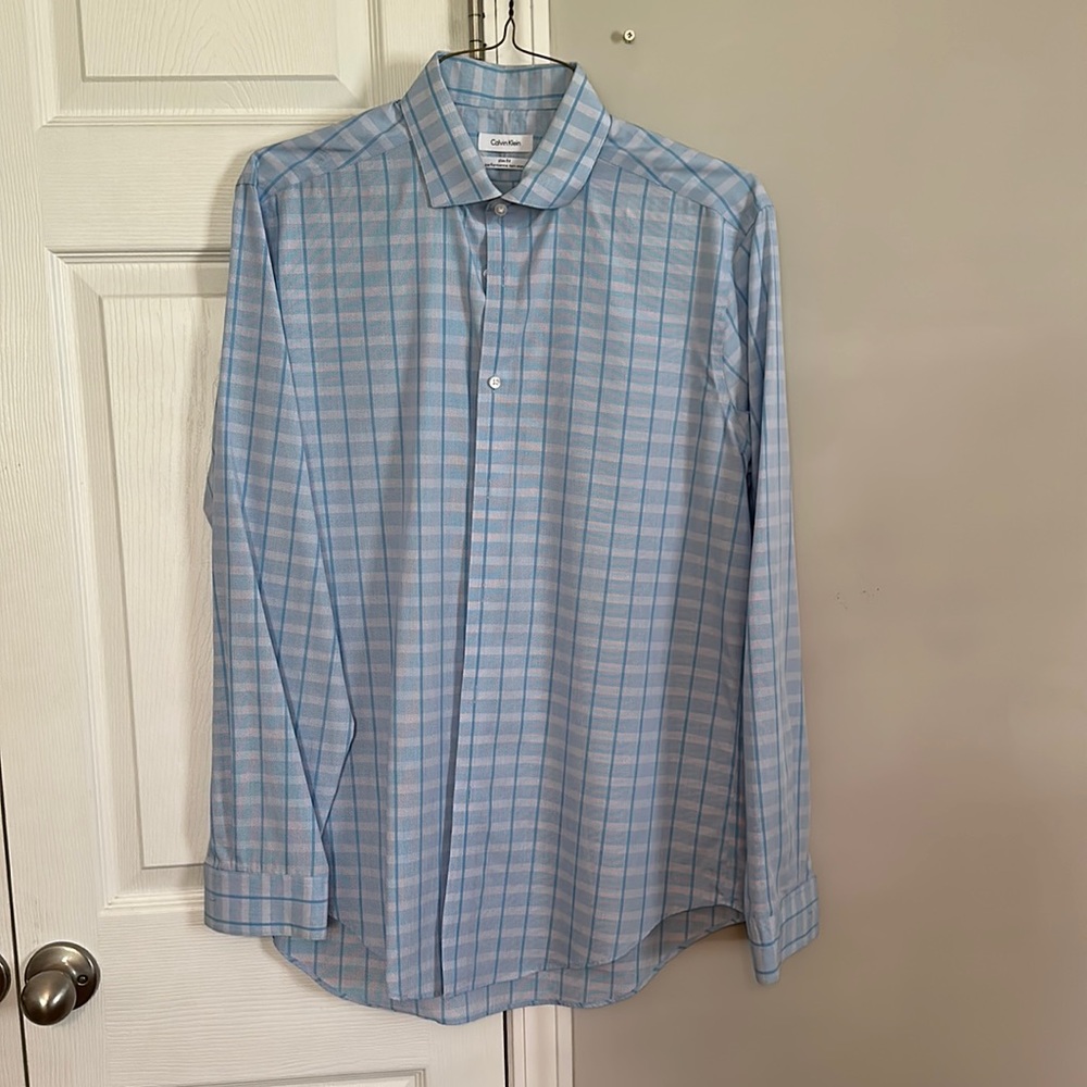 Calvin Klein slim fit performance non iron button down shirt 16 1/2 34/35